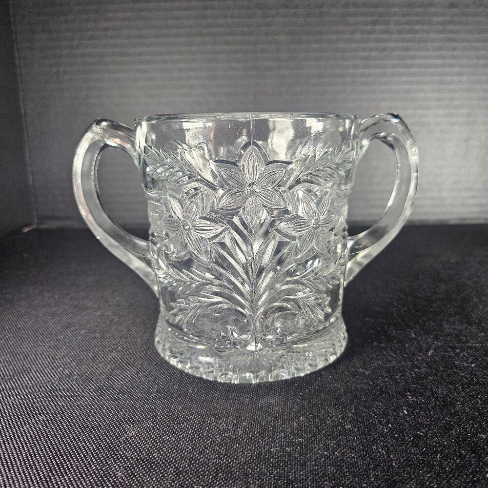 EAPG Indiana Clear Glass "Naricisuss Spray" Spooner Floral Handled Glassware